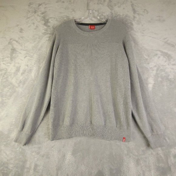 Levis Mens Sweater‎ Gray Red Tab Tight Knit 100% Cotton Ribbed Cuff Round Neck L - Picture 1 of 10